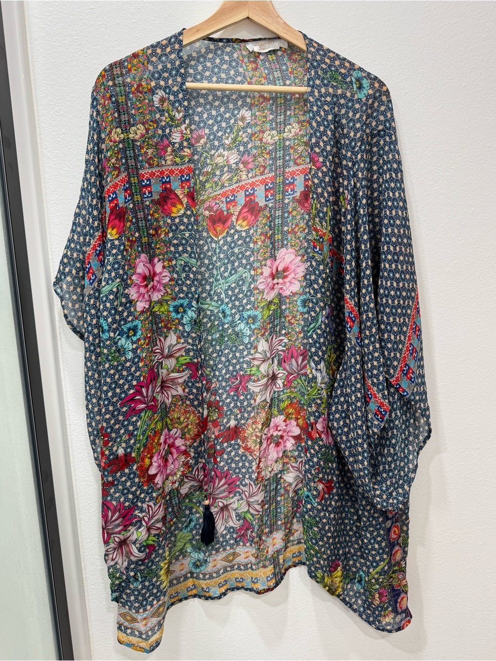 Johnny Was Collection 100% Silk Floral Kimono Cardigan Boho Women’s L